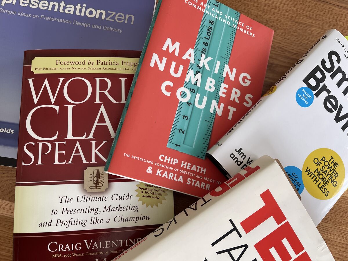 picture of five books I recommend to every new speaker